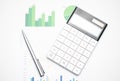 Calculator on financial statement and balance sheeet on desk of auditor. Concept of accounting and audit business Royalty Free Stock Photo