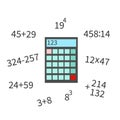 Calculator flat icon, numerator with math example flat vector illustration on white bakground