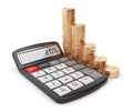 Calculator and gold coin. Icon 3D