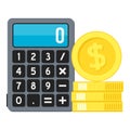 Calculator & Golden Coins Flat Icon on White Royalty Free Stock Photo