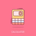 Calculator icon in comic style. Calculate cartoon vector illustration on isolated background. Calculation splash effect business Royalty Free Stock Photo