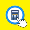 Calculator icon. Counting, calculation concept. Hand Mouse Cursor Clicks the Button