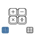 Calculator icon. Four keyboard buttons calc symbol. Line style math symbols.