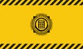 Calculator icon grunge black emblem with yellow background, warning sign. Vector Illustration. Detailed Royalty Free Stock Photo