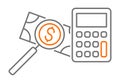 Calculator icon. Money search vector image. Anti Money Laundering