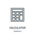 calculator icon vector from essentials collection. Thin line calculator outline icon vector illustration. Linear symbol for use on