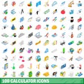 100 calculator icons set, isometric 3d style