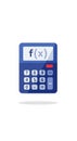 Calculator illustration featuring a blue design with a digital display showing \