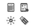 Calculator, Internet report and Survey check icons. Usb flash sign. Vector