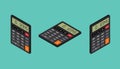 Calculator isometric set collection left right and top