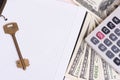 Calculator, key and money Royalty Free Stock Photo