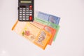 Calculator on malaysia notes Royalty Free Stock Photo