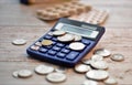 Calculator, money and tablets Royalty Free Stock Photo