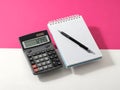 Calculator and notebook setup Royalty Free Stock Photo