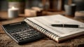 Calculator and Notebook on Wooden Table for Financial Planning Royalty Free Stock Photo