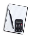 Calculator and pen on blank notebook Royalty Free Stock Photo