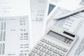 Calculator and Pen on and credit card statements Royalty Free Stock Photo