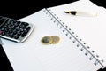 Calculator, pen, notepad and money Royalty Free Stock Photo