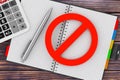 Calculator, Pen and Personal Organizer Book with Red Prohibited Royalty Free Stock Photo