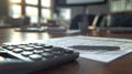 A calculator and pen rest on a financial document with numbers..AI generated image Royalty Free Stock Photo