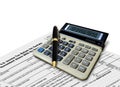 Calculator and Pen on Tax Form Royalty Free Stock Photo
