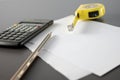 Calculator pencil and meter tape measure Royalty Free Stock Photo