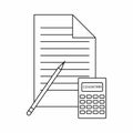 Calculator, pencil and paper icon, thin line style Royalty Free Stock Photo