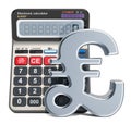 Calculator with pound sterling symbol, 3D rendering