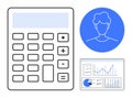 Calculator with Profile Icon and Analytics Dashboard Representing User Calculations and Data Visualization Royalty Free Stock Photo