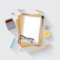 Calculator, ruler and paper on an office desk Royalty Free Stock Photo