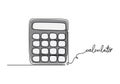 Calculator - School education object, one line drawing continuous design, vector illustration