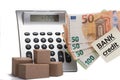 Calculator showing debts parcels cash note credit