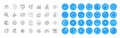 Calculator target, Smartphone protection and Travel loan line icons pack. For web app. Color icon buttons. Vector