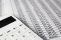 Calculator and tax document analysis, bisiness concept Royalty Free Stock Photo
