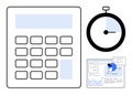 Calculator, Timer, and Analytics Dashboard for Data and Time Management Solutions Royalty Free Stock Photo