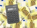 Calculator on two hundred euro background Royalty Free Stock Photo