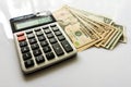 Close-up Money and Calculator, American Dollar Banknotes Royalty Free Stock Photo