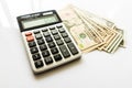 Close-up Money and Calculator, American Dollar Banknotes Royalty Free Stock Photo