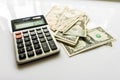 Close-up Money and Calculator, American Dollar Banknotes Royalty Free Stock Photo