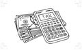 Calculator wich text TAX and banknotes. Calculation of Tax debt. Budget planning. Finance crisis. Payment of taxes
