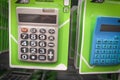 Office and school calculators are available in the store. Close-up. Royalty Free Stock Photo