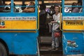 Colorful buses are commonly used in Calcutta for public transport