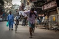 hand-pulled rickshaws are very commonly used in Calcutta, India Royalty Free Stock Photo