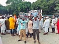 A huge rally of Indian muslim with poster and banner to support palestine