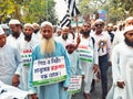 A huge rally of Indian muslim with poster and banner to support palestine