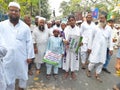 A huge rally of Indian muslim with poster and banner to support palestine