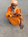 Tried sadhu sited on the bank of the river Ganges prior to Gangasagar yatra