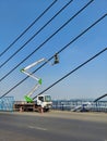 High altitude repairing works going on vidyasagar setu or second hooghly bridge of calcutta.