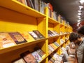 Calcutta, West Bengal ,5 th February 2023: Kolkata book fair international,inside view of book stall with book lovers.