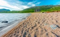 Calda House ruins and beach at Loch Assynt,Historical landmark,Lairg,Highlands of Scotland,UK Royalty Free Stock Photo